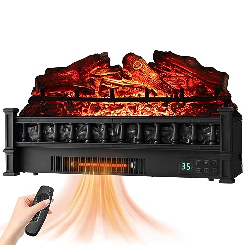 COSTWAY 26-inch Eternal Flame Electric Fireplace Log, 1500W Fireplace Insert with Remote Control, Realistic Lemonwood Ember Bed, 8H Timer, 5 Flame Modes, Fireplace Log Heater for Home Decor, Black