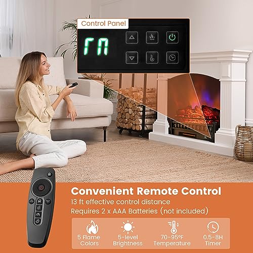 COSTWAY 26-inch Eternal Flame Electric Fireplace Log, 1500W Fireplace Insert with Remote Control, Realistic Lemonwood Ember Bed, 8H Timer, 5 Flame Modes, Fireplace Log Heater for Home Decor, Black