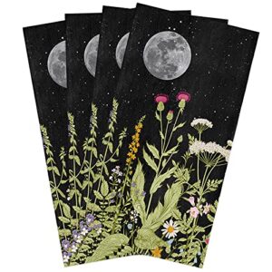 segard kitchen towels dish towel set of 4,pastoral green herb floral moon black absorbent hand towels cleaning dishcloth tea towels,farm flower botanical plant reusable drying dish cloths