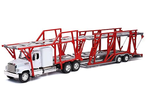 New-Ray Freightliner 114SD Auto Transporter White and Red Long Haul Trucker Series 1/32 Diecast Model 10983