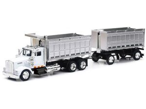 kenworth w900 dump truck with twin dump body white and chrome long haul trucker series 1/43 diecast model by new ray 15223b