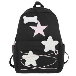 cute y2k backpack daily use, kawaii aesthetic harajuku durable shoulder bag daypack bookbag hiking travel backpack (black)