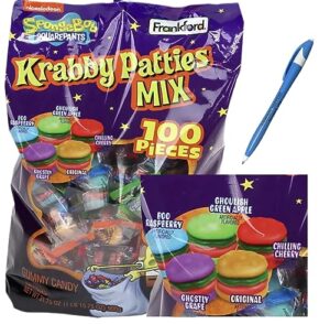 halloween gummy candy frankford |nickelodeon spongebob squarepants krabby patty gummy candy, individually wrapped patties mix (100 pieces) | sameday shipppers offers free pen