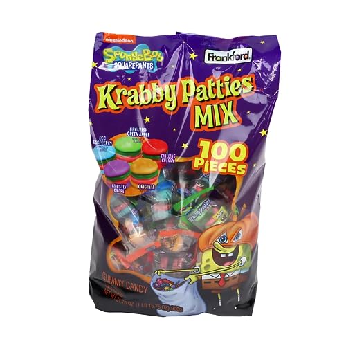 HALLOWEEN GUMMY CANDY FRANKFORD |Nickelodeon SpongeBob Squarepants Krabby Patty Gummy Candy, Individually Wrapped Patties Mix (100 Pieces) | Sameday Shipppers Offers Free Pen