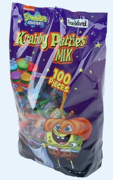 HALLOWEEN GUMMY CANDY FRANKFORD |Nickelodeon SpongeBob Squarepants Krabby Patty Gummy Candy, Individually Wrapped Patties Mix (100 Pieces) | Sameday Shipppers Offers Free Pen