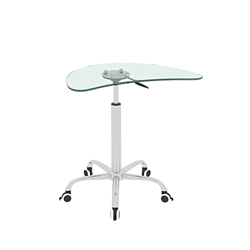 AMNOOL Glass Desk with Lockable Wheels Roller Desk with Stainless Steel Legs Height Adjustable Glass Desk Suitable for Computer Desk, Bedroom, Balcony, Classroom, Lecture Hall
