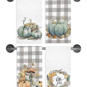 GAGEC Fall Kitchen Towels Watercolor Pumpkin Floral Fall Dish Towels Set of 4, Autumn Holiday Tea Towel 18 x 26 Inch Hand Drying Cloth Towel for Kitchen Home Decoration