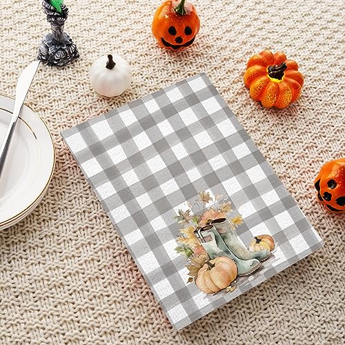 GAGEC Fall Kitchen Towels Watercolor Pumpkin Floral Fall Dish Towels Set of 4, Autumn Holiday Tea Towel 18 x 26 Inch Hand Drying Cloth Towel for Kitchen Home Decoration