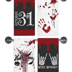 GAGEC Halloween Kitchen Towels Halloween Scary Halloween Dish Towels Set of 4, Hand Towel 18x26 Inch Drying Cloth Towel for Kitchen Home Decoration