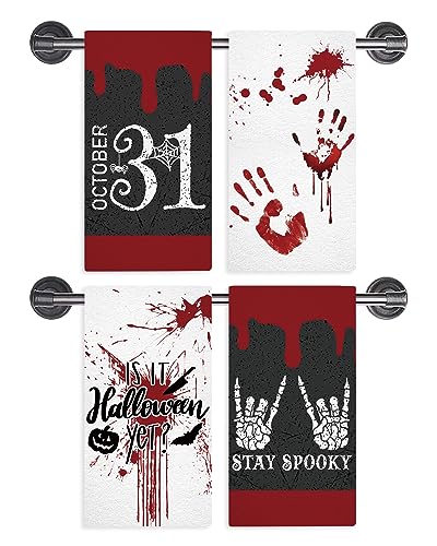 GAGEC Halloween Kitchen Towels Halloween Scary Halloween Dish Towels Set of 4, Hand Towel 18x26 Inch Drying Cloth Towel for Kitchen Home Decoration