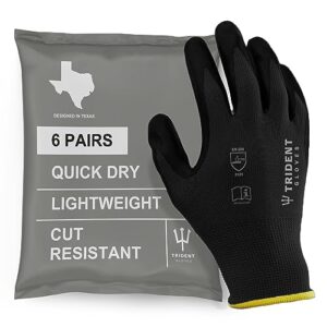 trident gloves: work gloves with grip - all-purpose cut resistant gloves & working gloves for men and women - breathable, touchscreen compatible & durable nitrile coated work gloves - 6 pairs, small