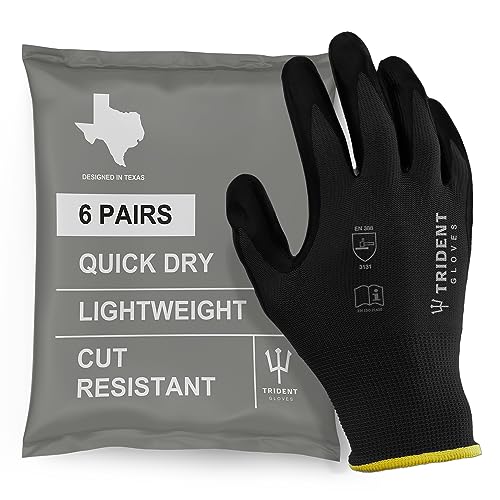 Trident Gloves: Work Gloves with Grip - All-Purpose Cut Resistant Gloves & Working Gloves for Men and Women - Breathable, Touchscreen Compatible & Durable Nitrile Coated Work Gloves - 6 Pairs, Small