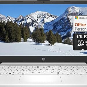 HP Newest 14" Ultral Light Student Laptop, Intel N4120 Quad-Core(> N4020), 8GB RAM, 192GB Storage(64GB eMMC+128GBSD Card), One Year Office 365, WiFi, Webcam, HDMI, USB-A&C, Win 11