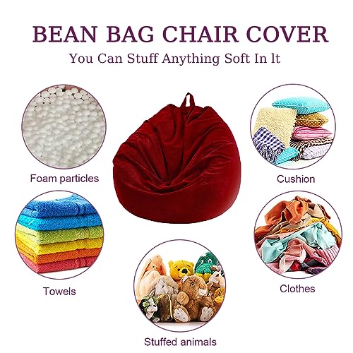 Lukery Bean Bag Chair for Adults (No Filler), Solid Color Bean Bag Cover, Corduroy Bean Bags Comfy Beanbag Lazy Sofa, Stuffed Animal Storage Bean Bag Chairs for Kids (Red,M/33.5x43.3'')