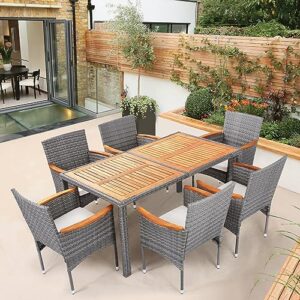 artbuske 7 piece outdoor furniture patio table and chairs set of 6 outdoor dining set for 6 patio dining sets back yard furniture set for outside patio garden poolside