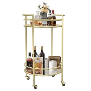 gifttrove gold bar cart for home, 2 tier bar serving cart, round rolling bar cart with 2 mirrored shelves, wine cart stand for kitchen, living room