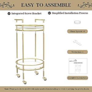 GIFTTROVE Gold Bar Cart for Home, 2 Tier Bar Serving Cart, Round Rolling Bar Cart with 2 Mirrored Shelves, Wine Cart Stand for Kitchen, Living Room