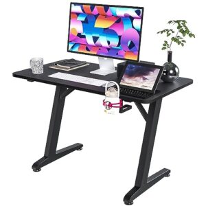 lifetime home 44 inch wide ergonomic computer pc z shaped gaming desk - carbon fiber surface, water bottle & drinks holder and wire management cord cover for bedroom, office, living room, workstation
