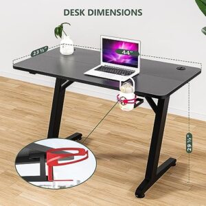 Lifetime Home 44 Inch Wide Ergonomic Computer PC Z Shaped Gaming Desk - Carbon Fiber Surface, Water Bottle & Drinks Holder and Wire Management Cord Cover for Bedroom, Office, Living Room, Workstation