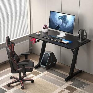 Lifetime Home 44 Inch Wide Ergonomic Computer PC Z Shaped Gaming Desk - Carbon Fiber Surface, Water Bottle & Drinks Holder and Wire Management Cord Cover for Bedroom, Office, Living Room, Workstation