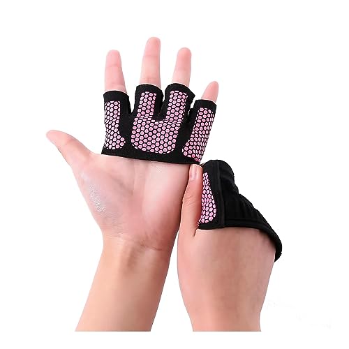 ROltin Wrist Protector Gym Fitness Half Finger Gloves Men Women Workout Gloves Powerlifting Bodybuilding Hand Protection for Wrist Protection (Color : Pink, Size : Large)