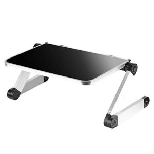 folding laptop tray desk for bed, height and angle adjustable aluminum alloy laptop stand folding breakfast tray for couch sofa floor (black)
