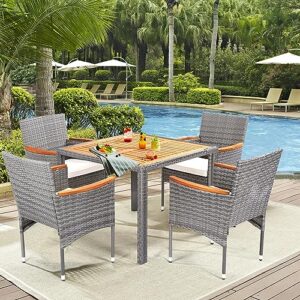 artbuske 5 pieces patio dining sets for 4 outdoor patio furniture sets with acacia wood table top wicker patio table and chairs set for patio,yard,deck,balcony,grey