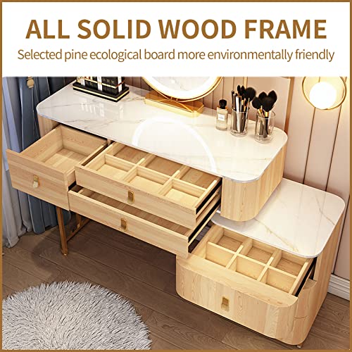 Vanity Desk with Mirror and Lights, Vanity Table with 6 Drawers,Chair,Cabinets,Vanity Mirror with 3-Color Lighted, Modern Dressing Table for Women Girls for Bedroom