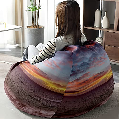 Lukery Bean Bag Chair for Adults (No Filler), 3D Ocean Bean Bag Cover, Stuffed Animal Storage Bean Bag Chairs for Kids, Comfy Bean Bags Beanbag Lazy Sofa (M/31.5x35.4'',Afterglow)