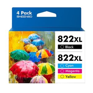 822xl ink cartridges remanufactured for epson 822 t822 t822xl 822 xl ink cartridges combo pack work for epson workforce pro wf-3820 wf-4820 wf-4830 wf-4833 (4 pack: black, cyan, magenta, yellow)