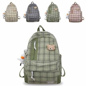 cloudemo 2023 new kawaii backpack with cute accessories aesthetic plaid daypack 17 inch laptop backpack pastel outdoor travel bag (green)