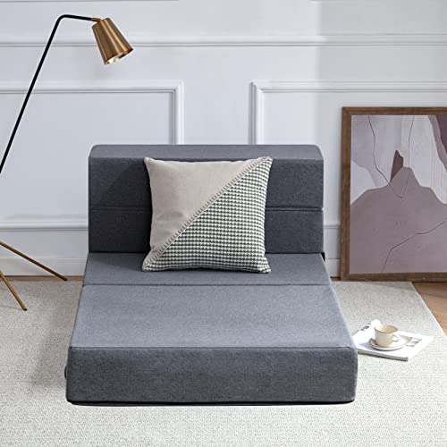 Kingfun Folding Sofa Couch Bed Memory Foam Sleeper Sofa Guest Bed and Fold Out Chair Bed,Living Room, Bedroom, Washable Cover Twin Size, Dark Grey