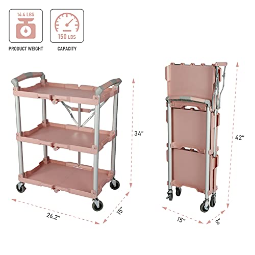 Olympia Tools 91-210 Pack-N-Roll 150 lbs Folding Collapsible Service Cart, Rose/Grey