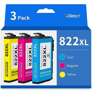 822xl ink cartridges remanufactured replacement for epson 822xl 822 xl t822 xl for workforce pro wf-3820 wf-4820 wf-4830 wf-4833 wf-4834 printer ink (cyan magenta yellow, 3-pack t822xl)