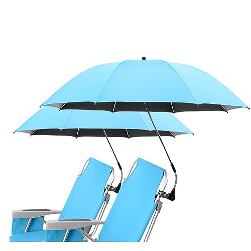 NBtoUS 2 PACK Chair Umbrella with Clamp, UPF 50+ 360°Adjustable Beach Umbrella, Protable Clamp Umbrella for Beach Chair, Camping Chair, Wheelchair, Patio Chair, Golf Cart (Not Include Chair)