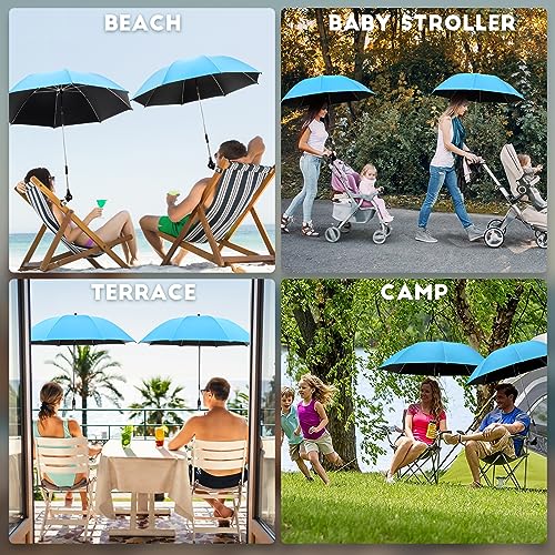 NBtoUS 2 PACK Chair Umbrella with Clamp, UPF 50+ 360°Adjustable Beach Umbrella, Protable Clamp Umbrella for Beach Chair, Camping Chair, Wheelchair, Patio Chair, Golf Cart (Not Include Chair)