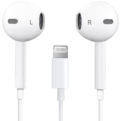 Apple Earbuds for iPhone Headphones Wired, Earphones with Lightning Connector [MFi Certified] Built-in Microphone & Volume Control, Noise Isolating Headsets for iPhone 14/13/12/11/XR/XS/X/8/7/SE-White