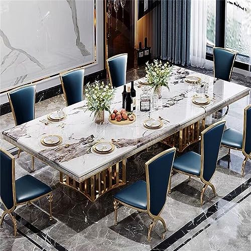 LAKIQ Luxury Style Marble Dining Table Modern Rectangle Kitchen Dining Room Table Gold Metal Pedestal Table-Table Only-Without Chairs (White,63" L x 35.4" W x 29.5" H)