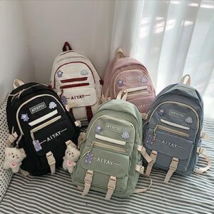 MIFJNF Cute Backpack Kawaii Backpack for School Aesthetic Backpack Kawaii School Supplies Cute Backpacks with Accessories (Pink)