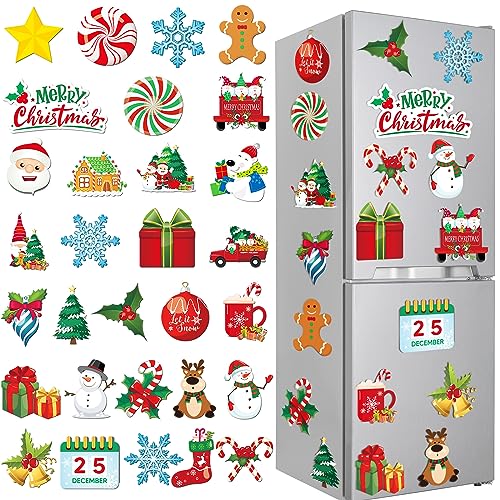 Kanayu 30 Christmas Theme Fridge Sticker Christmas Refrigerator Magnet Santa Claus Snowman Dwarf Snowflake Candy Fridge Magnet Stickers Decorations Xmas Magnet Stickers for Car Kitchen Garage