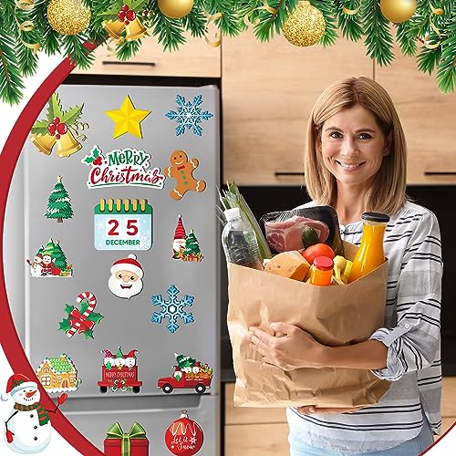 Kanayu 30 Christmas Theme Fridge Sticker Christmas Refrigerator Magnet Santa Claus Snowman Dwarf Snowflake Candy Fridge Magnet Stickers Decorations Xmas Magnet Stickers for Car Kitchen Garage