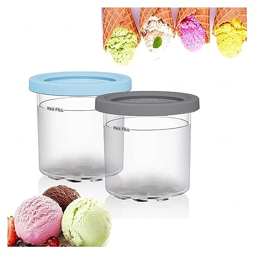 DISXENT 2/4/6PCS Creami Containers, for Ninja Pints with Lids,16 OZ Ice Cream Containers for Freezer Reusable,Leaf-Proof Compatible with NC299AMZ,NC300s Series Ice Cream Makers,Gray+Blue-6PCS