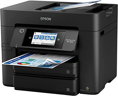 Epson Workforce Pro WF-4833 All-in-One Wireless Color Inkjet Printer, Black - Print Scan Copy Fax - 4.3" Touchscreen LCD, 25 ppm, 4800 x 2400 dpi, Auto 2-Sided Printing, 50-Sheet ADF, Ethernet