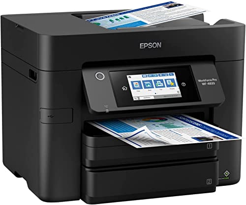 Epson Workforce Pro WF-4833 All-in-One Wireless Color Inkjet Printer, Black - Print Scan Copy Fax - 4.3" Touchscreen LCD, 25 ppm, 4800 x 2400 dpi, Auto 2-Sided Printing, 50-Sheet ADF, Ethernet