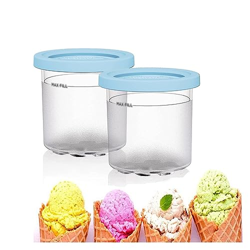 VRINO 2/4/6PCS Creami Containers, for Ninja Creami Pints Lids,16 OZ Pint Ice Cream Containers Airtight,Reusable Compatible NC301 NC300 NC299AMZ Series Ice Cream Maker,Blue-4PCS