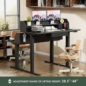 Homall Electric Standing Desk with Triple Drawers, Adjustable Height Stand Up Desk, 55 x 24 Inch Table with Storage Shelf, Sit Stand Home Office Desk with Splice Board (Black)