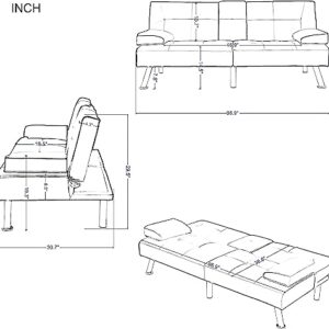 ERYE Modern Upholstered Futon Sofa Loveseat Convertible to Nap Sleeper Couch Bed,Soft Loveseat & Sofabed for Home Office Apartment Small Space Living Room Napping