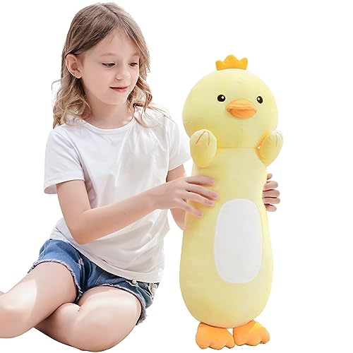 HAIJUNYA 20”Long Duck Plush Body Pillow, Kawaii Cute Duck Stuffed Animals, Hugging Squishy Pillow Soft Plushies Toy Gifts for Kids