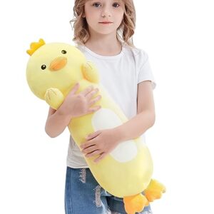 haijunya 20”long duck plush body pillow, kawaii cute duck stuffed animals, hugging squishy pillow soft plushies toy gifts for kids