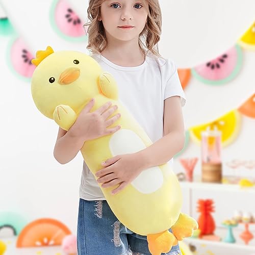 HAIJUNYA 20”Long Duck Plush Body Pillow, Kawaii Cute Duck Stuffed Animals, Hugging Squishy Pillow Soft Plushies Toy Gifts for Kids